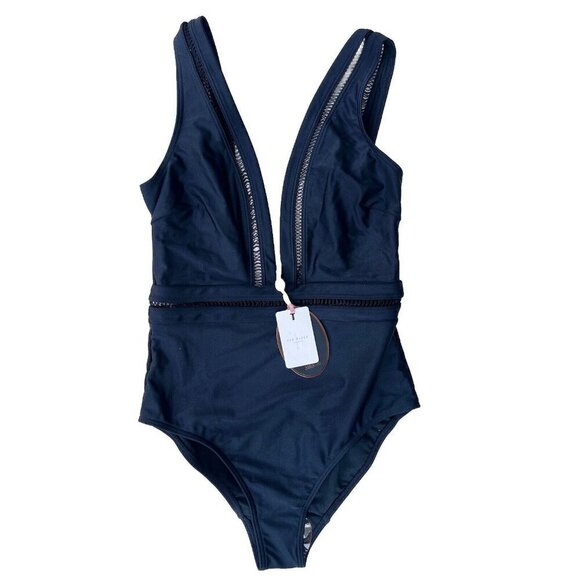 Ted Baker London Black Pointelle Deep V One Piece Swimsuit size 1= 4 US - Picture 11 of 12